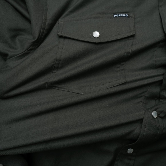 Poncho Men's Pearl Snap Flannel Shirt The Laramie Dark Green Fishing Cabin Core - Picture 10 of 15